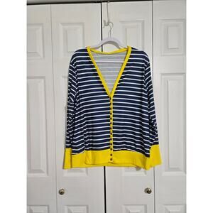 Unknown brand xxl women's blue and yellow striped long sleeve button up cardigan